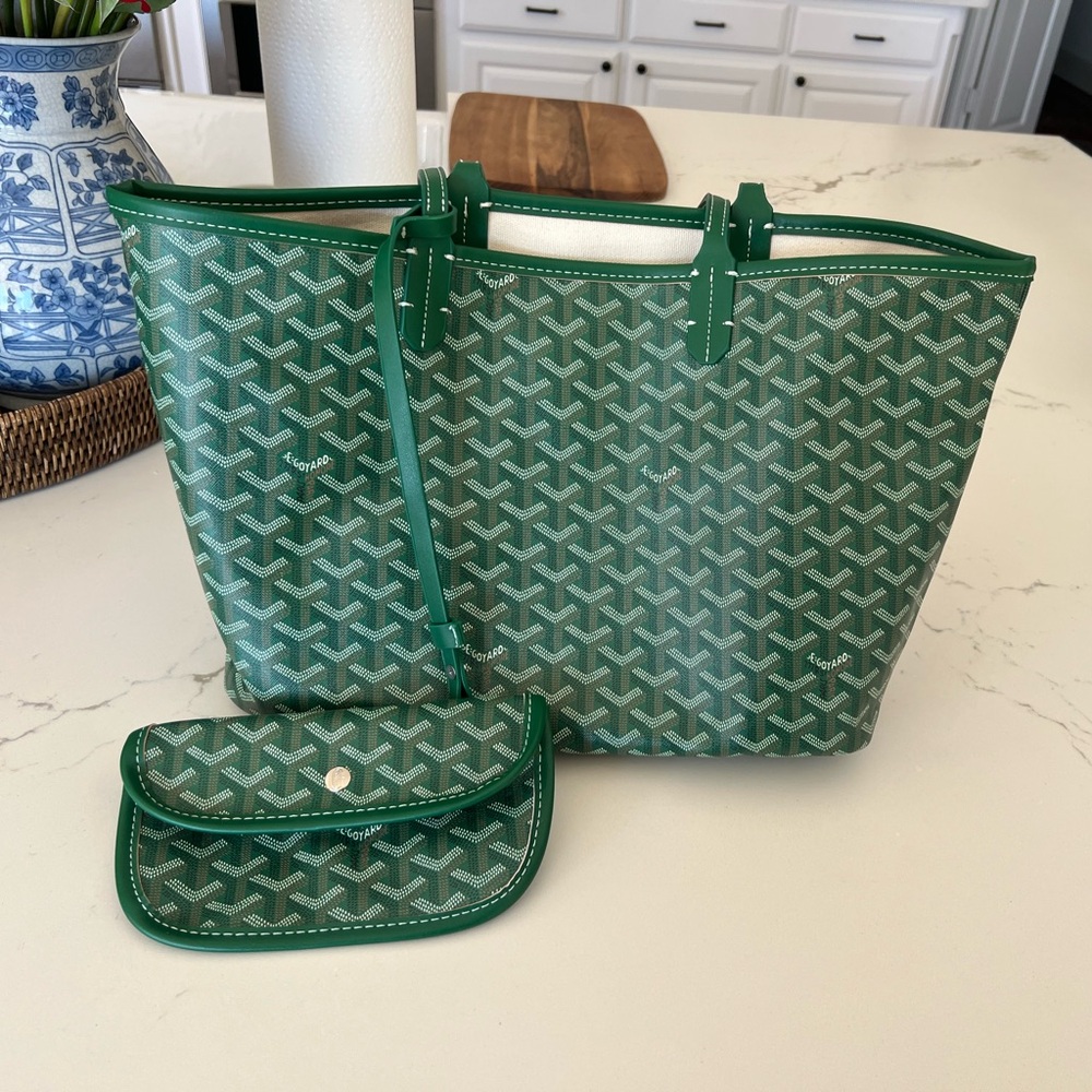 Green large fabulous tote bag with attached makeup pouch